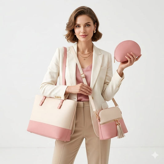 Cute Pink-White Handbag set